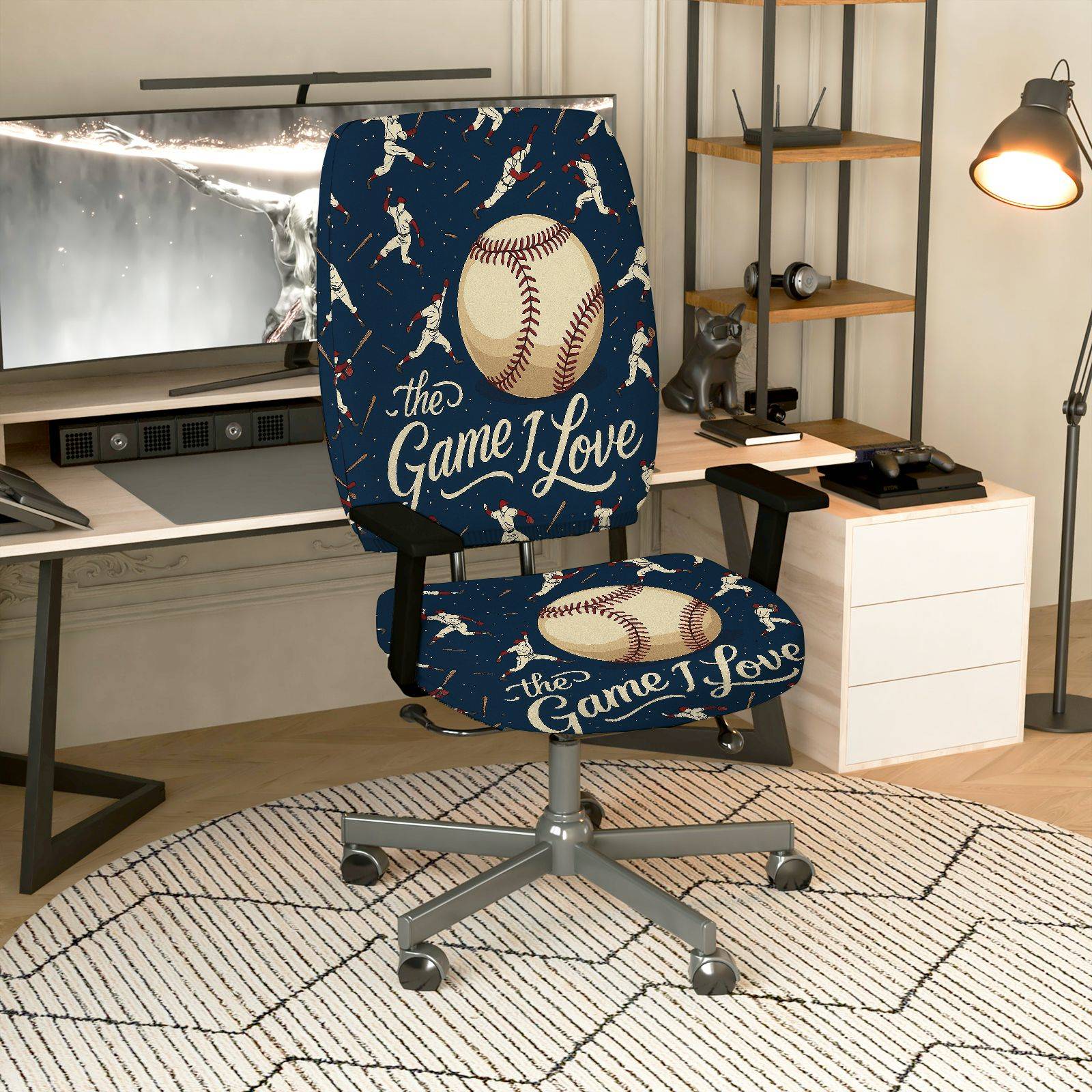 2-Piece Baseball Sport Home Decor Enthusiast Stylish  Computer Chair Cover Set, Seat and Backrest