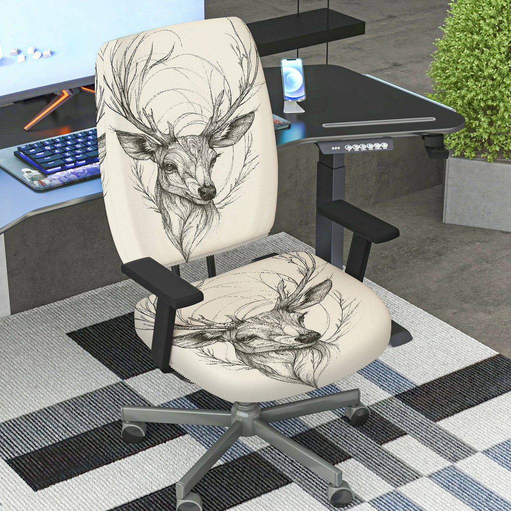 2-Piece Animal Deer Sketch Art Unique Printed  Computer Chair Cover Set, Seat and Backrest