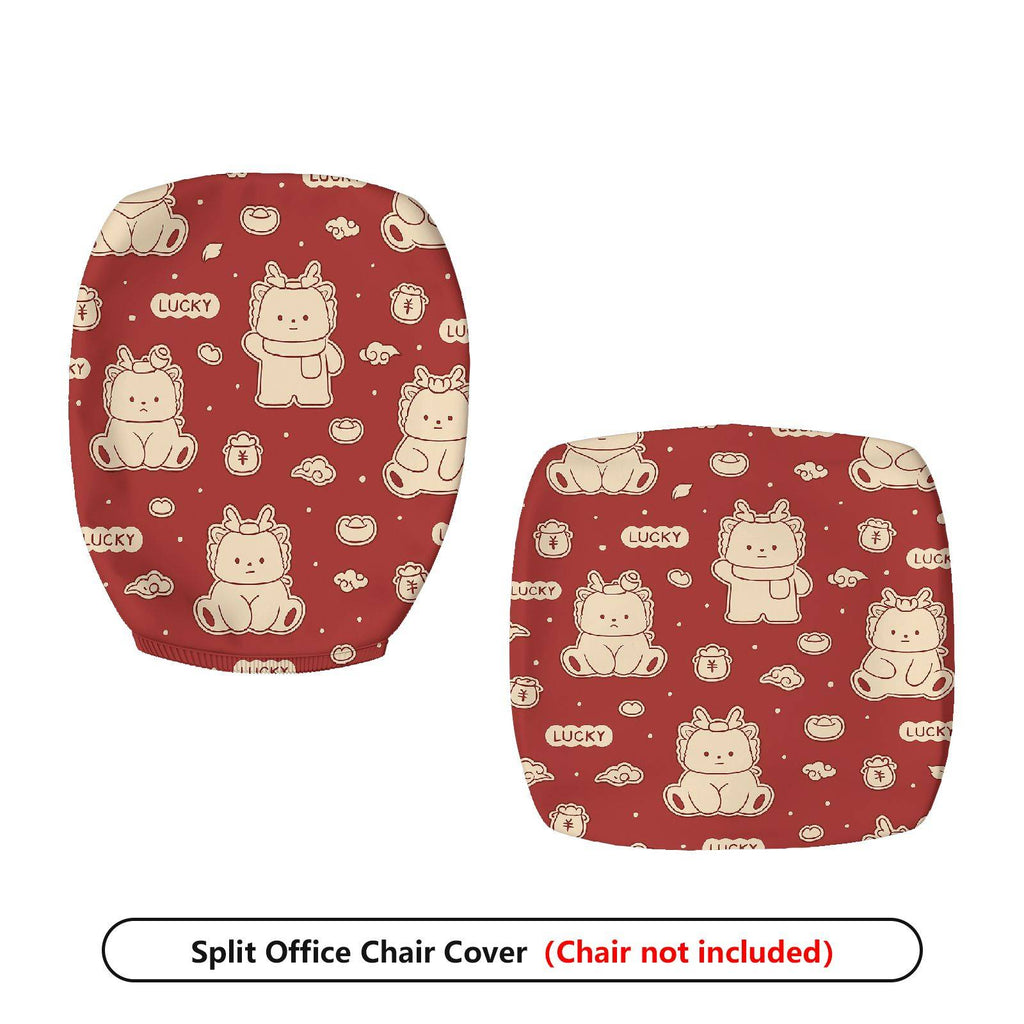 2-Piece Animals Pattern Red Cute Decorative Lucky  Computer Chair Cover Set, Seat and Backrest