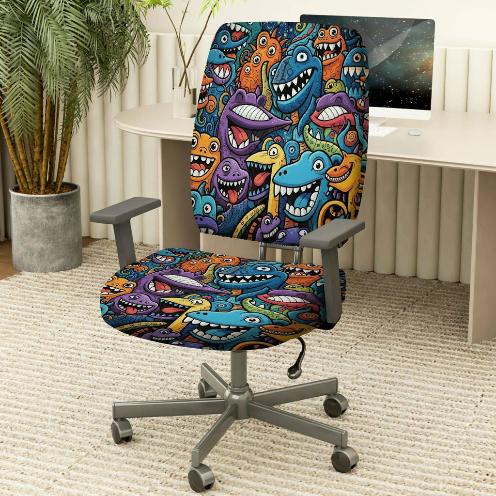 2-Piece Animal Fun Colorful Vibrant Pattern  Computer Chair Cover Set, Seat and Backrest