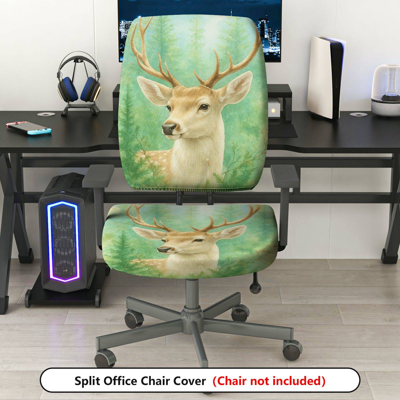 2-Piece Animal Forest Wildlife Deer Nature Scenery  Computer Chair Cover Set, Seat and Backrest