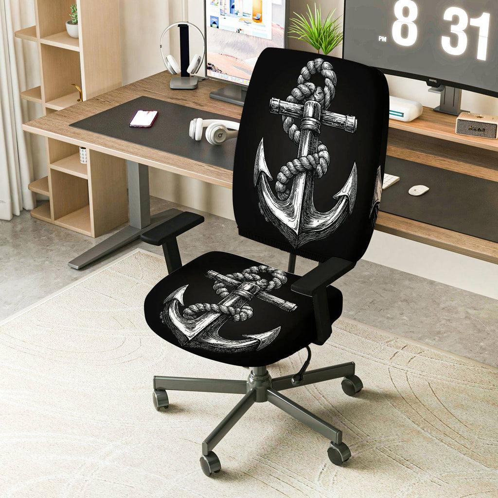 2-Piece Anchor Nautical Rope Marine Ocean Sea  Computer Chair Cover Set, Seat and Backrest
