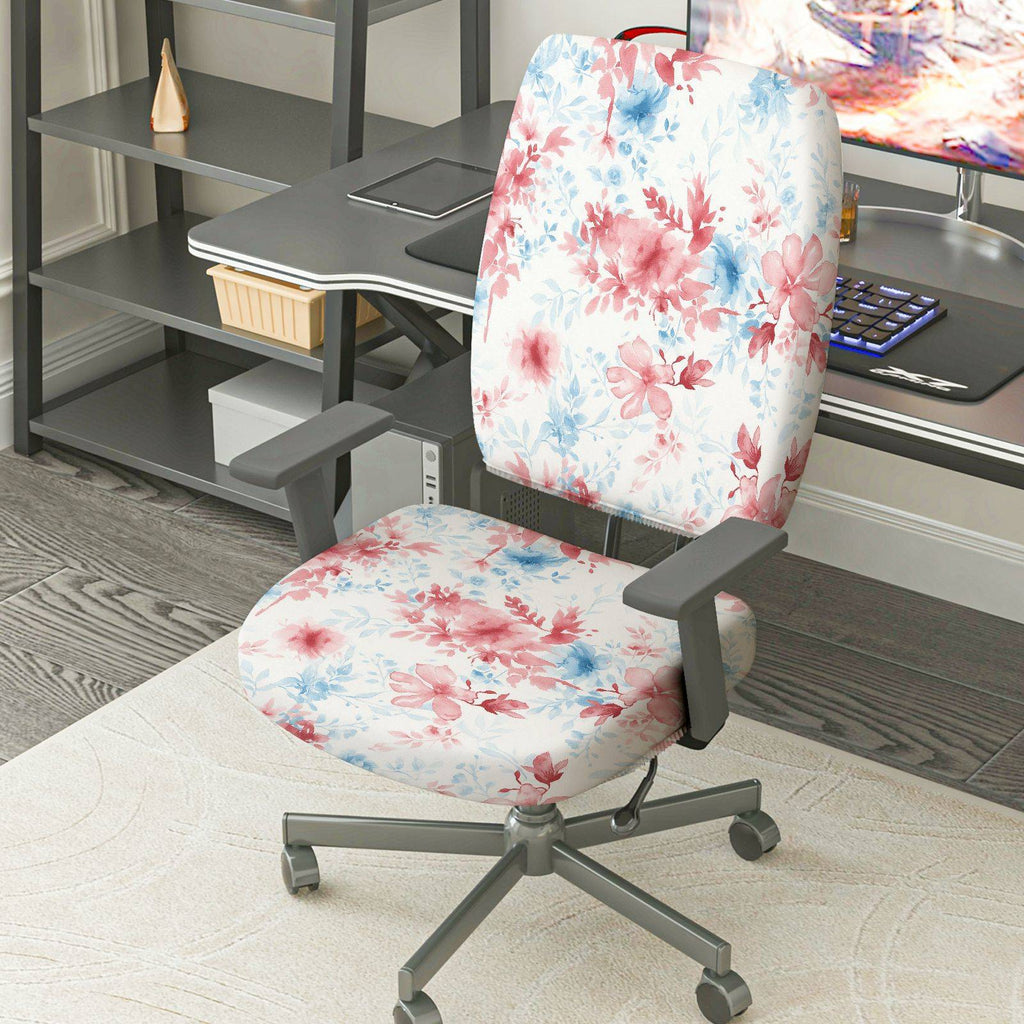 2-Piece Floral Pattern Stylish Elegant Decorative Red Blue  Computer Chair Cover Set, Seat and Backrest