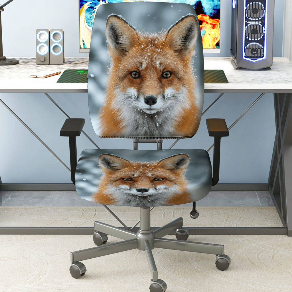 2-Piece Animal Nature Fox Snow Winter  Computer Chair Cover Set, Seat and Backrest