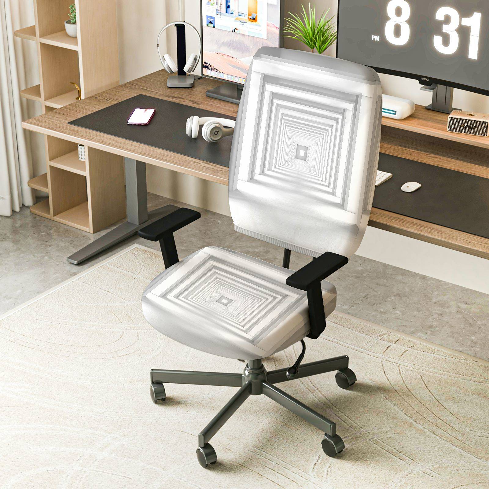 2-Piece Geometric Modern Stylish  Computer Chair Cover Set, Seat and Backrest