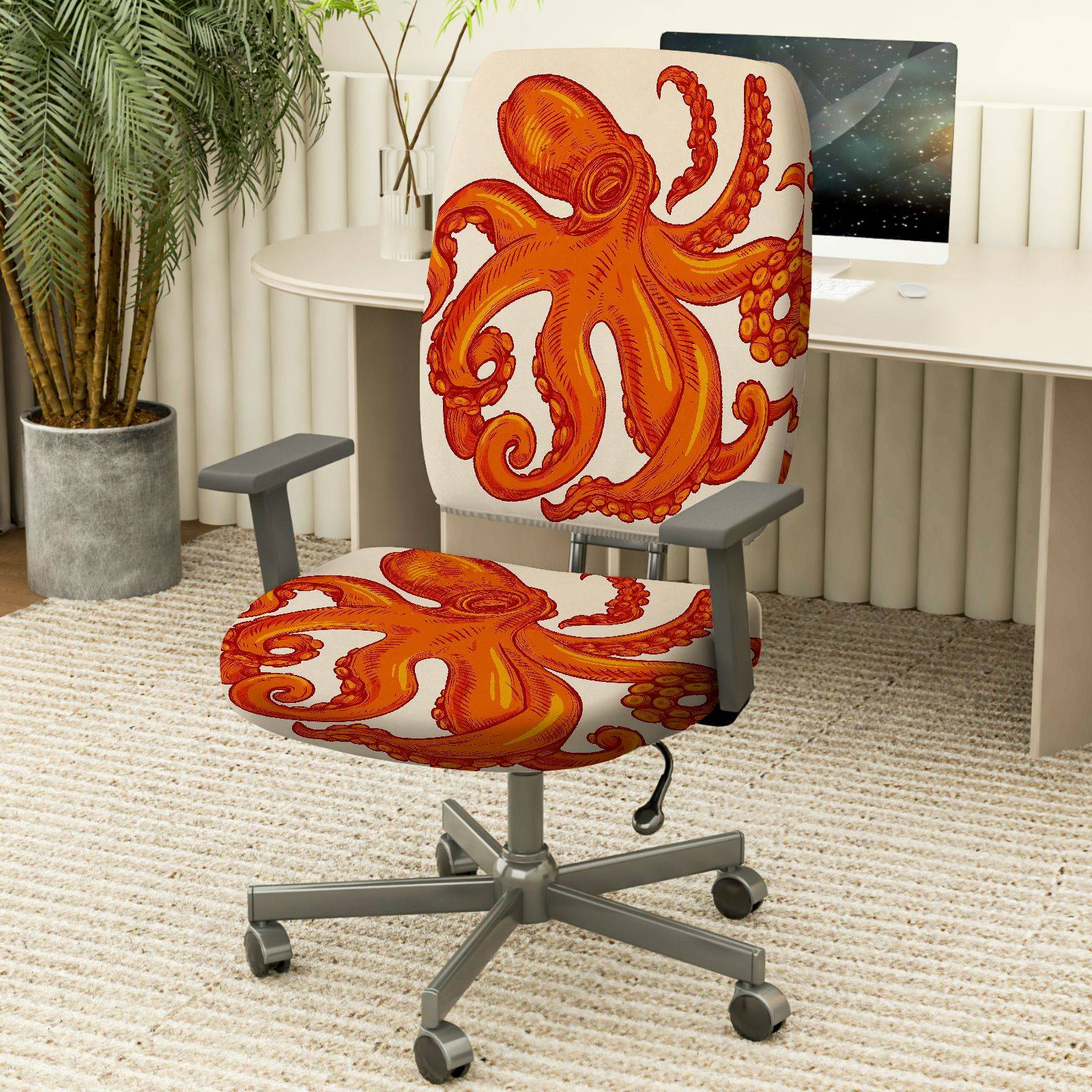 2-Piece Animal Octopus Nautical Fun Vibrant  Computer Chair Cover Set, Seat and Backrest