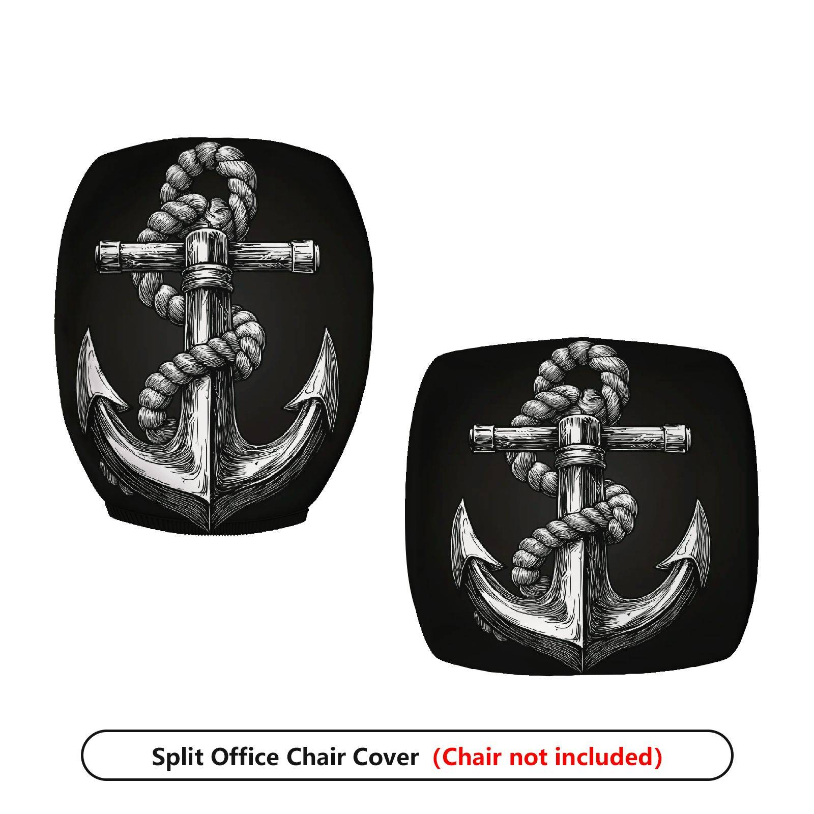 2-Piece Anchor Nautical Rope Marine Ocean Sea  Computer Chair Cover Set, Seat and Backrest