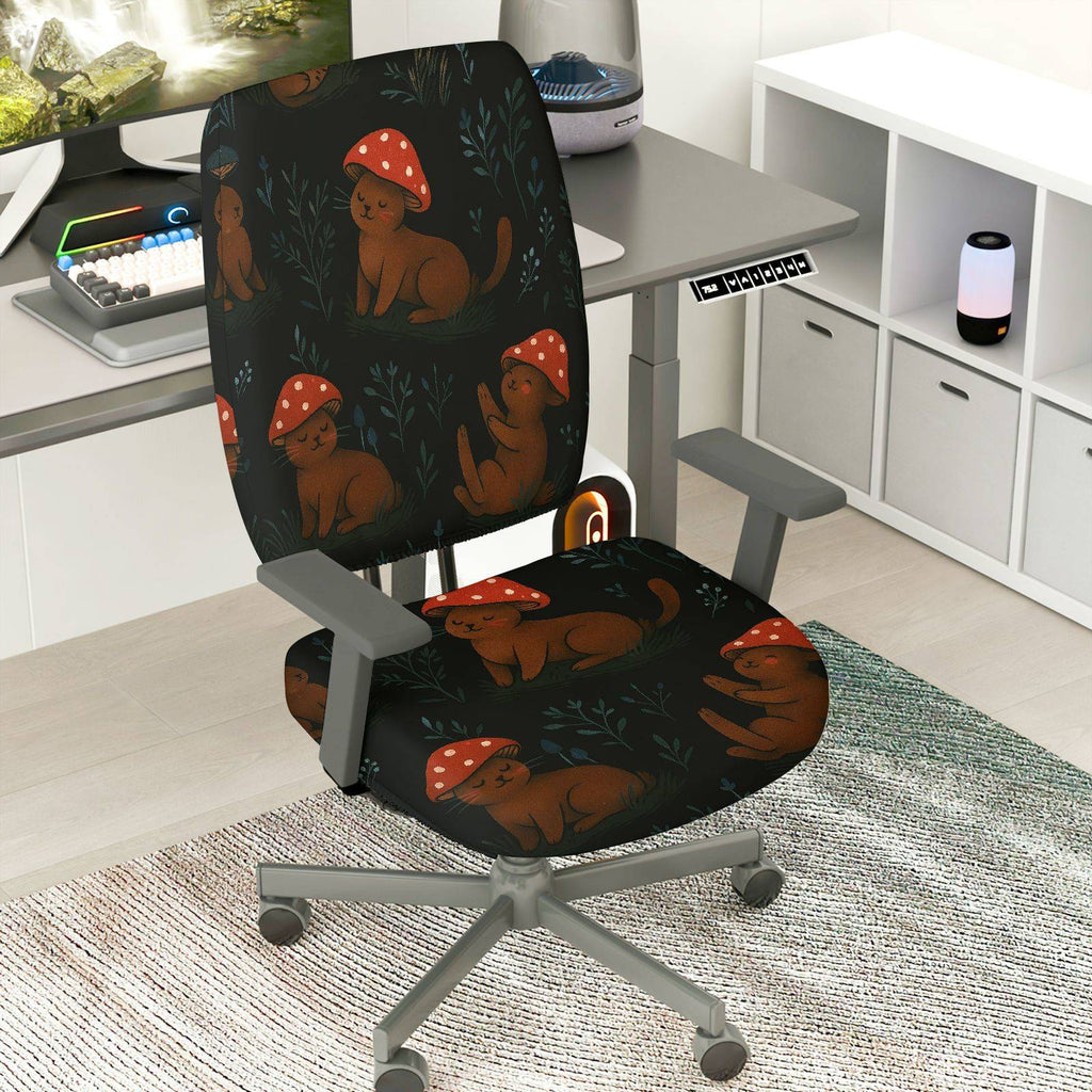 2-Piece Animal Mushroom Forest Pattern  Computer Chair Cover Set, Seat and Backrest