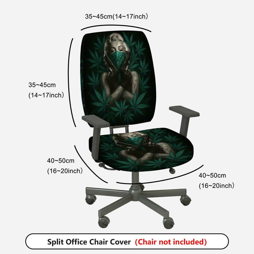 2-Piece Black Green Leaf Artistic Stylish Unique Creative  Computer Chair Cover Set, Seat and Backrest