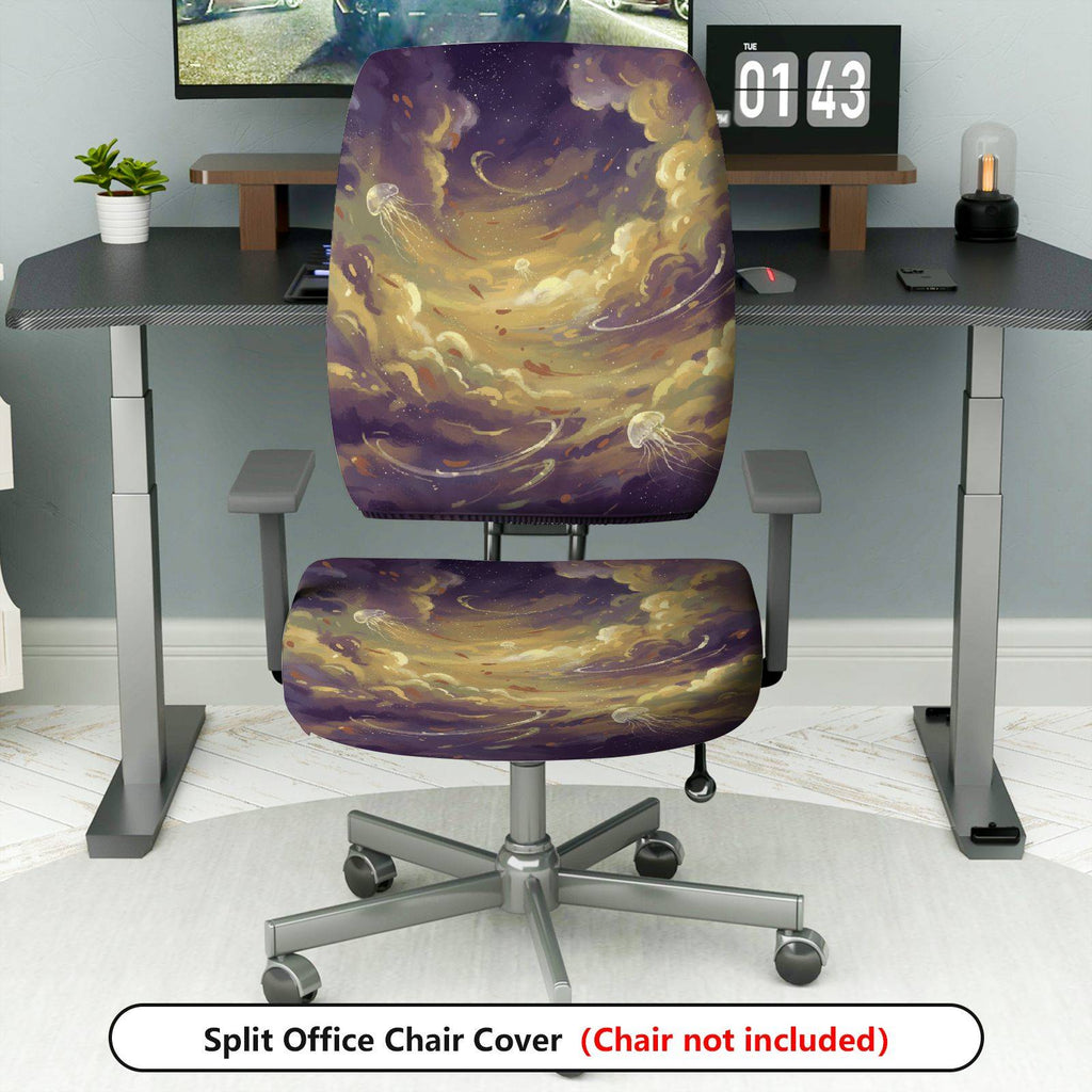 2-Piece Abstract Galaxy Jellyfish Cosmic Artistic  Computer Chair Cover Set, Seat and Backrest