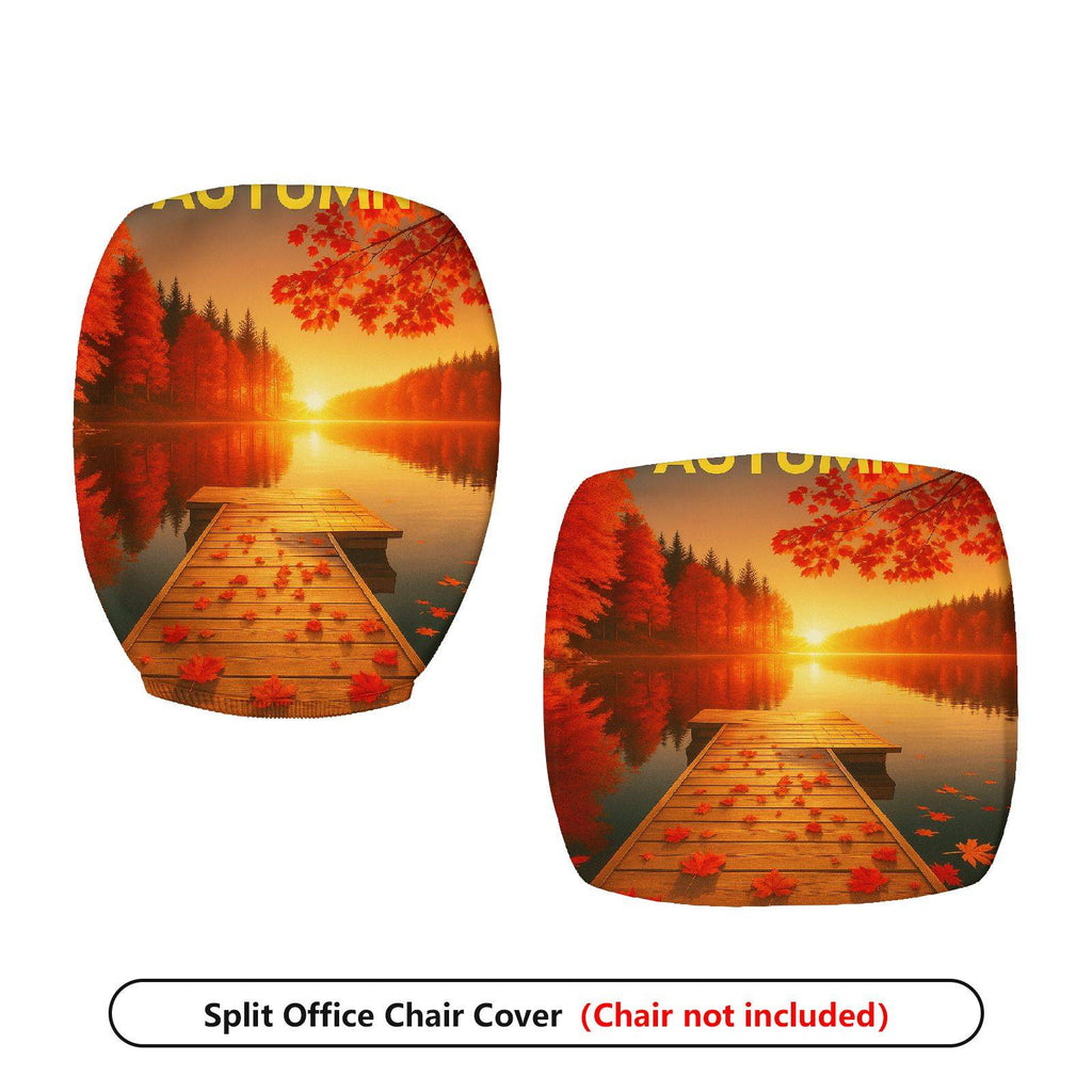 2-Piece Autumn Sunset Lake Nature Scenery  Computer Chair Cover Set, Seat and Backrest
