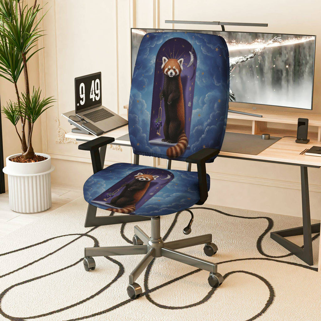 2-Piece Animal Night Sky Moon Red Panda  Computer Chair Cover Set, Seat and Backrest