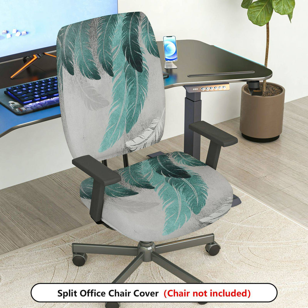 2-Piece Abstract Feather Leaf Print Pattern  Computer Chair Cover Set, Seat and Backrest