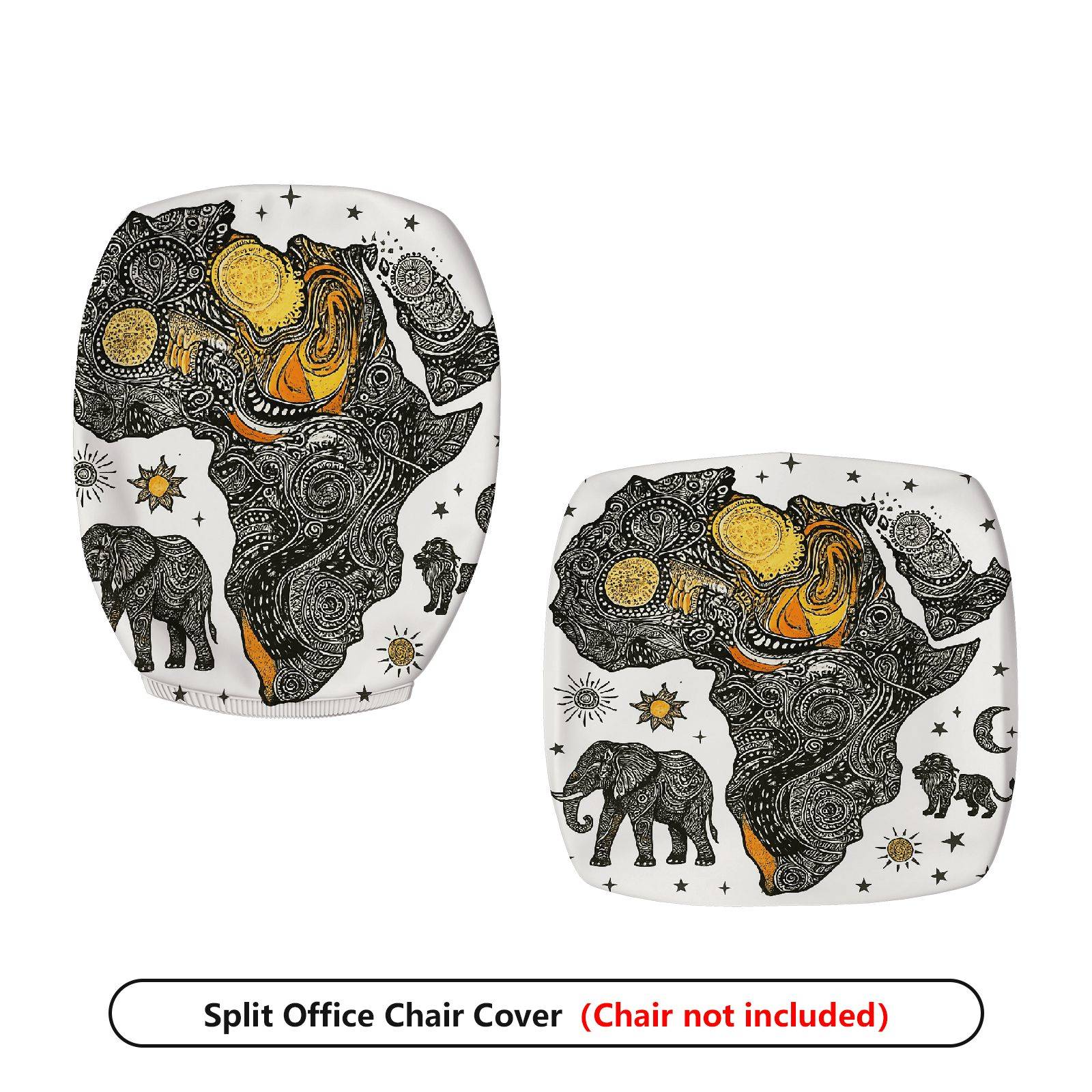 2-Piece African Continent Elephant Star Sun Moon  Computer Chair Cover Set, Seat and Backrest
