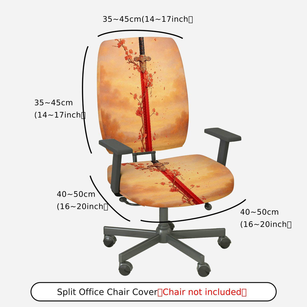 2-Piece Autumn Butterfly Zipper Floral Orange  Computer Chair Cover Set, Seat and Backrest