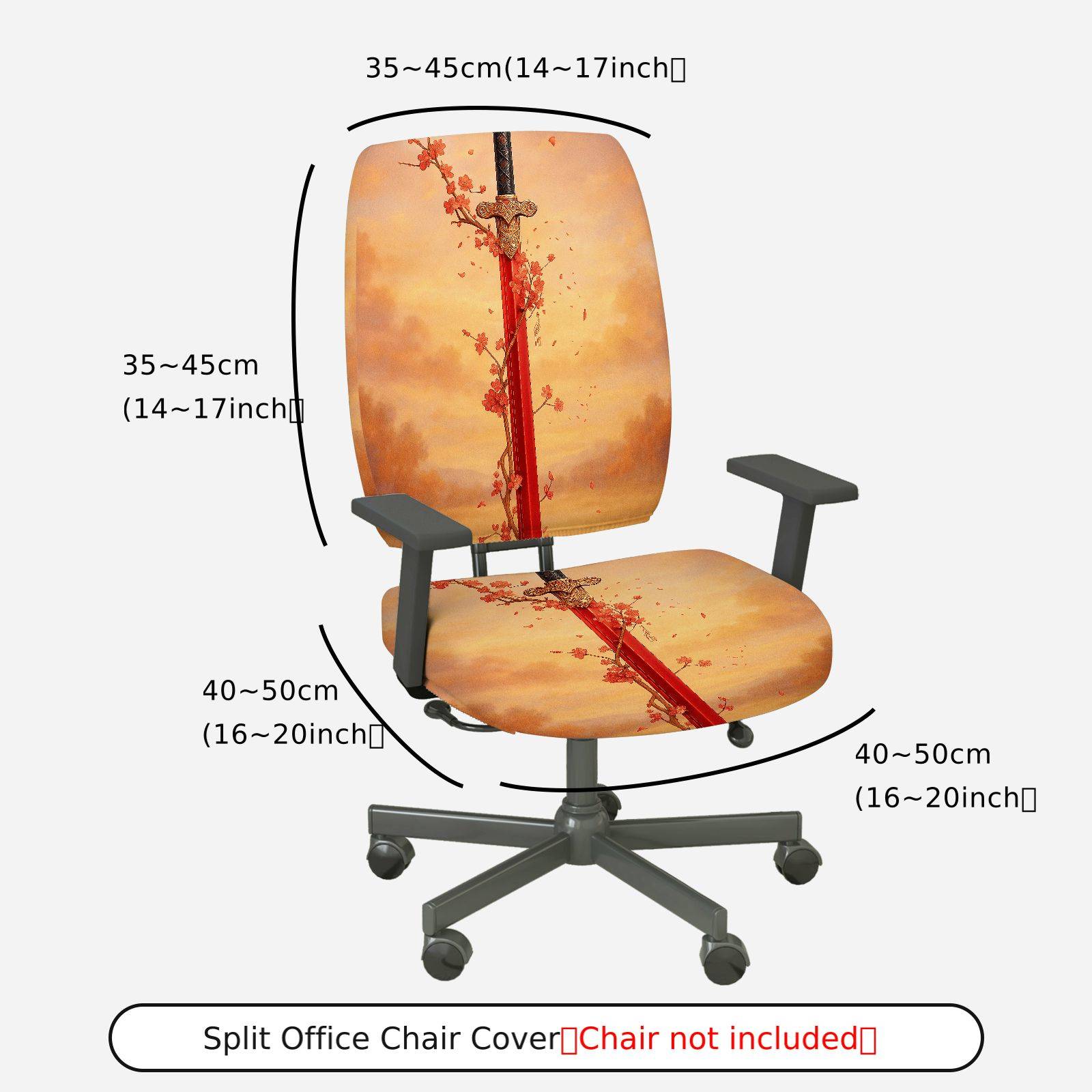 2-Piece Autumn Butterfly Zipper Floral Orange  Computer Chair Cover Set, Seat and Backrest