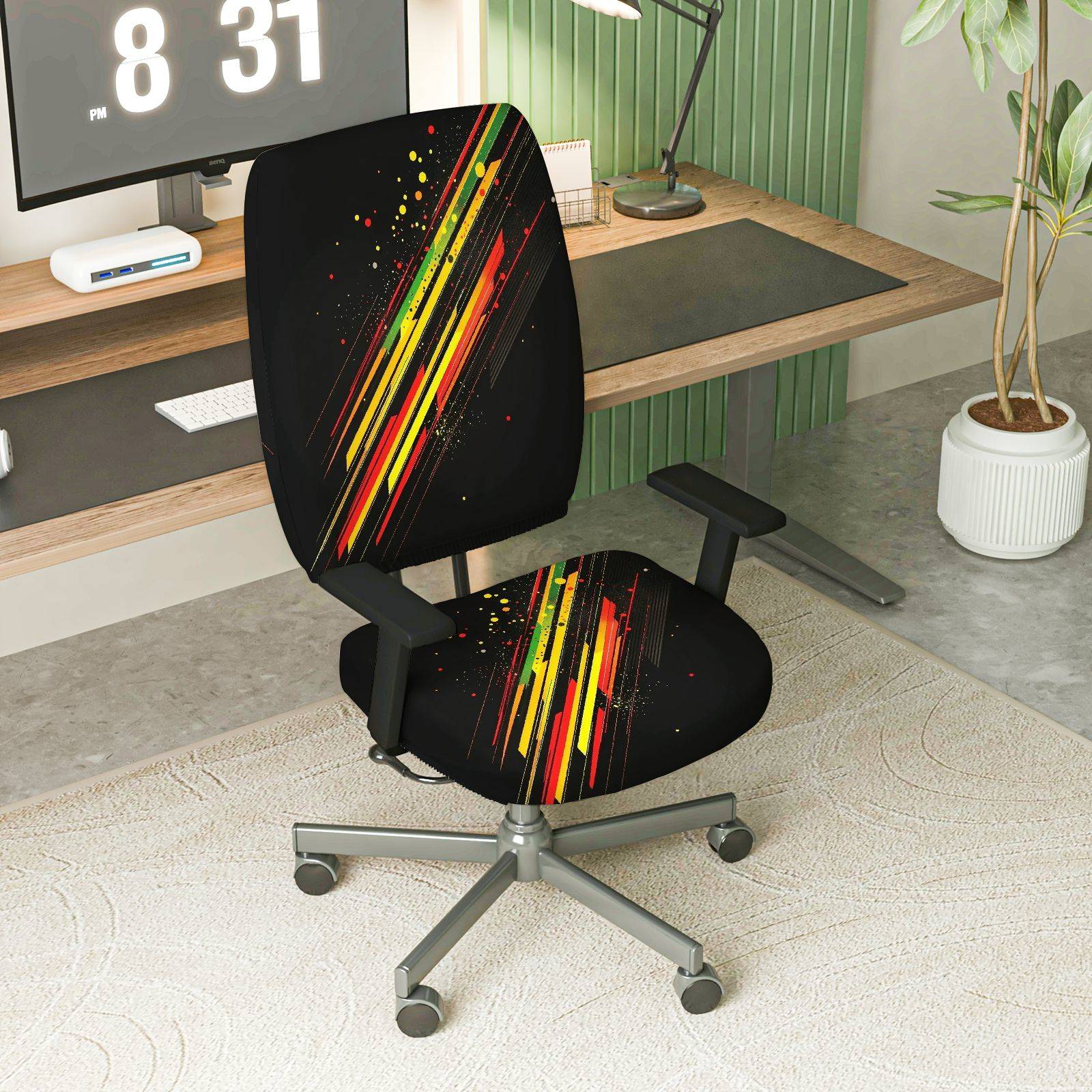 2-Piece Abstract Colorful Art Modern Urban Vibrant  Computer Chair Cover Set, Seat and Backrest