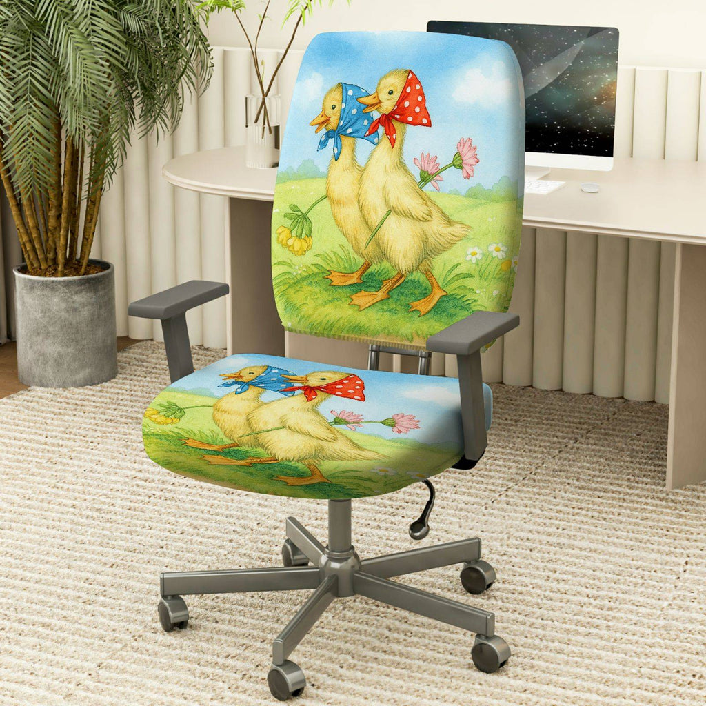 2-Piece Animal Spring Floral Cute Decorative  Computer Chair Cover Set, Seat and Backrest
