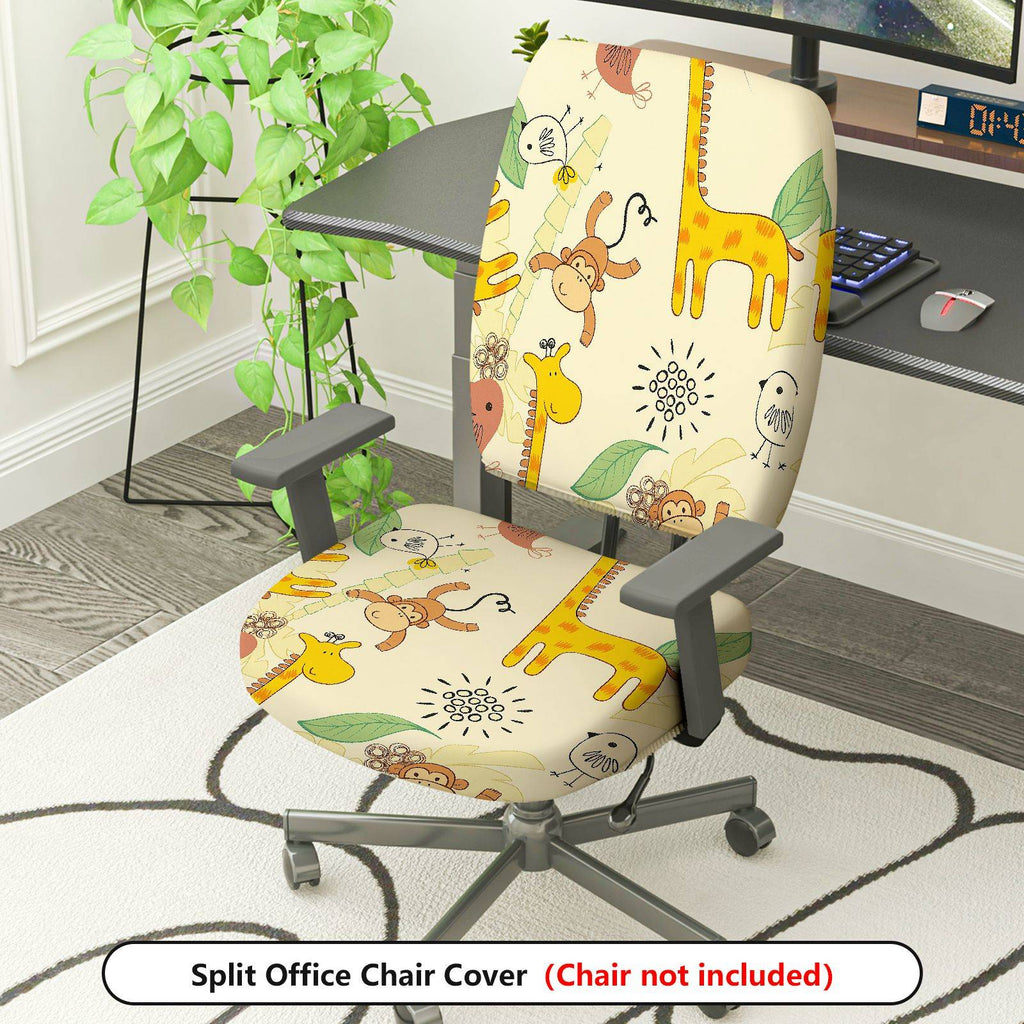 2-Piece Animal Giraffe Monkey Leaf Flower  Computer Chair Cover Set, Seat and Backrest