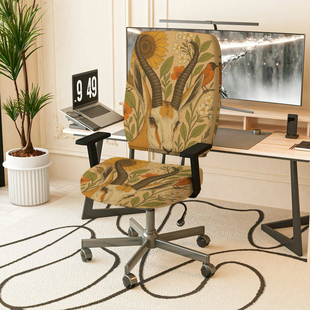 2-Piece Animal Floral Art Nature Vintage  Computer Chair Cover Set, Seat and Backrest