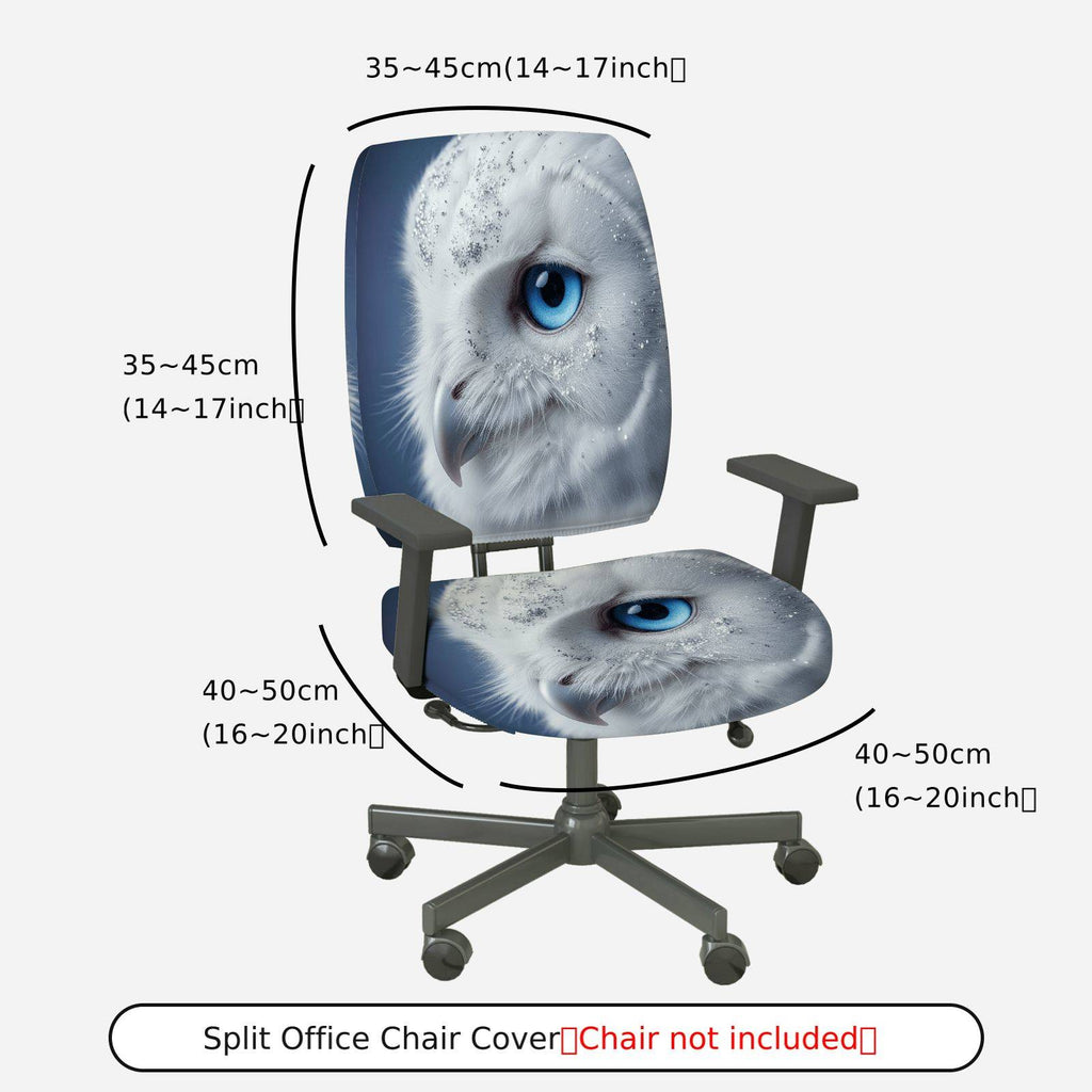 2-Piece Animal Owl Blue Eye Snow Glitter  Computer Chair Cover Set, Seat and Backrest