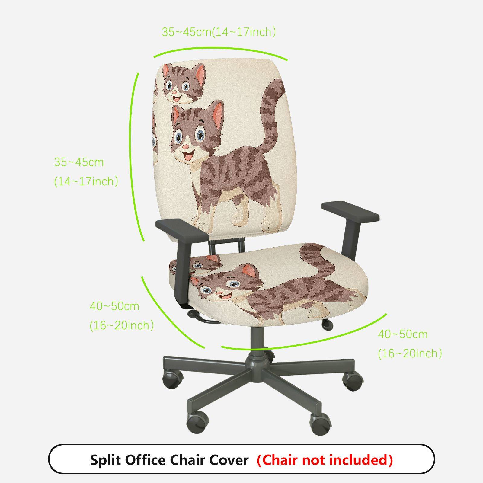 2-Piece Cute Cat Pattern Animal  Computer Chair Cover Set, Seat and Backrest