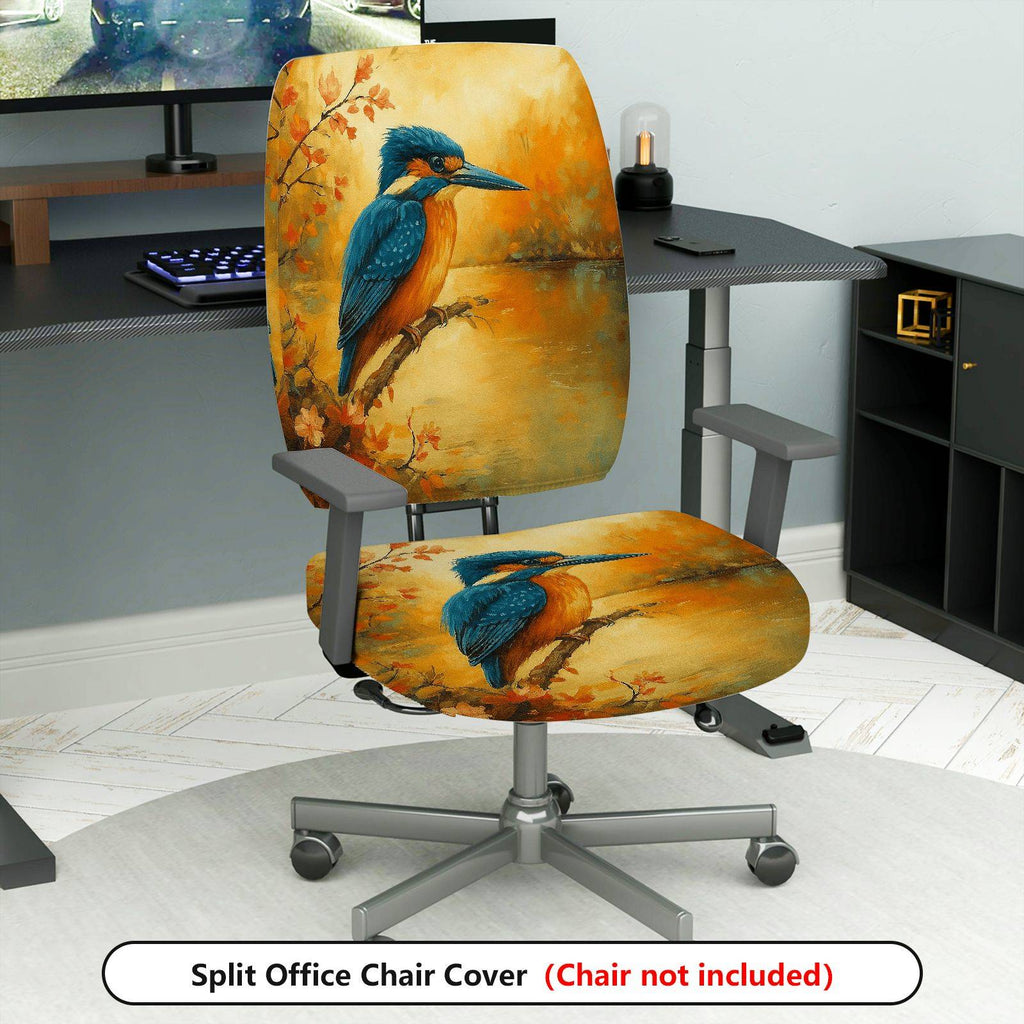 2-Piece Autumn Bird Nature Scenic Art  Computer Chair Cover Set, Seat and Backrest