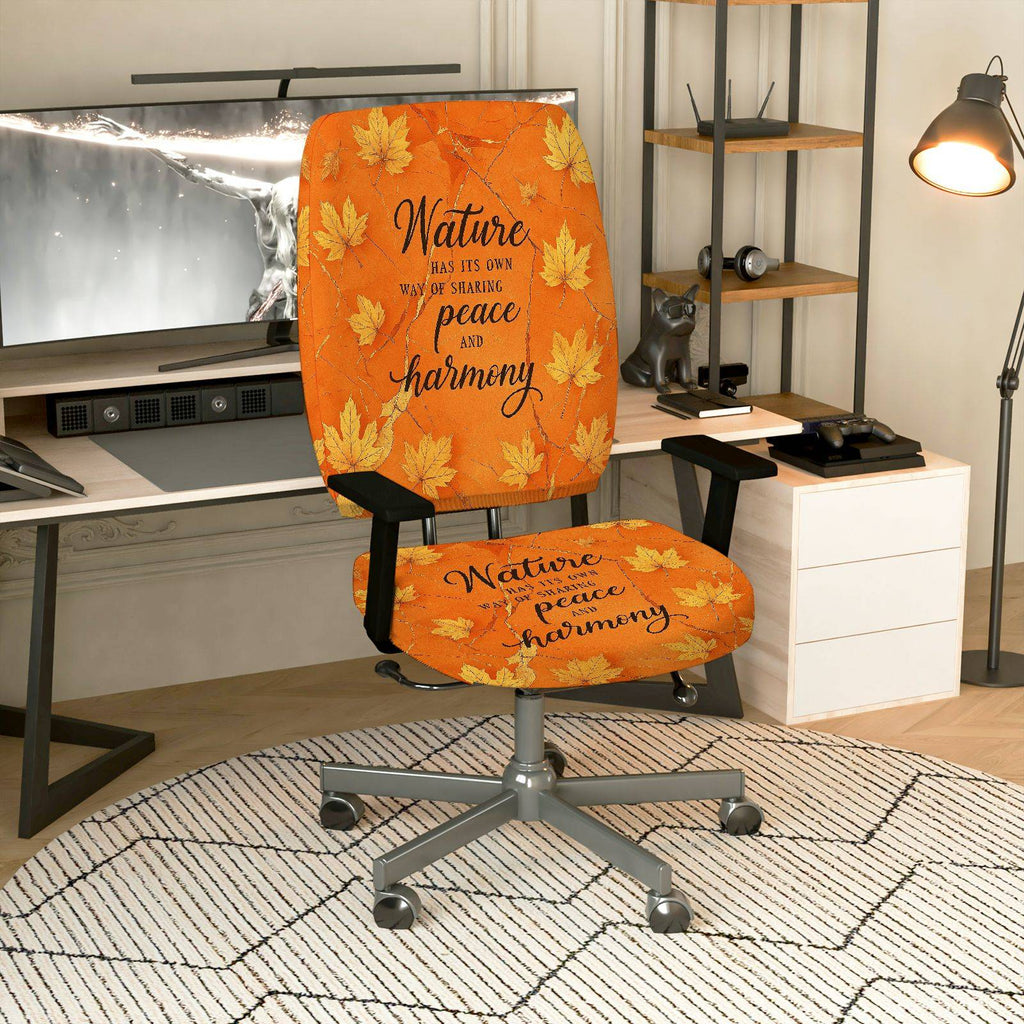 2-Piece Autumn Maple Leaf Nature Peace Harmony  Computer Chair Cover Set, Seat and Backrest