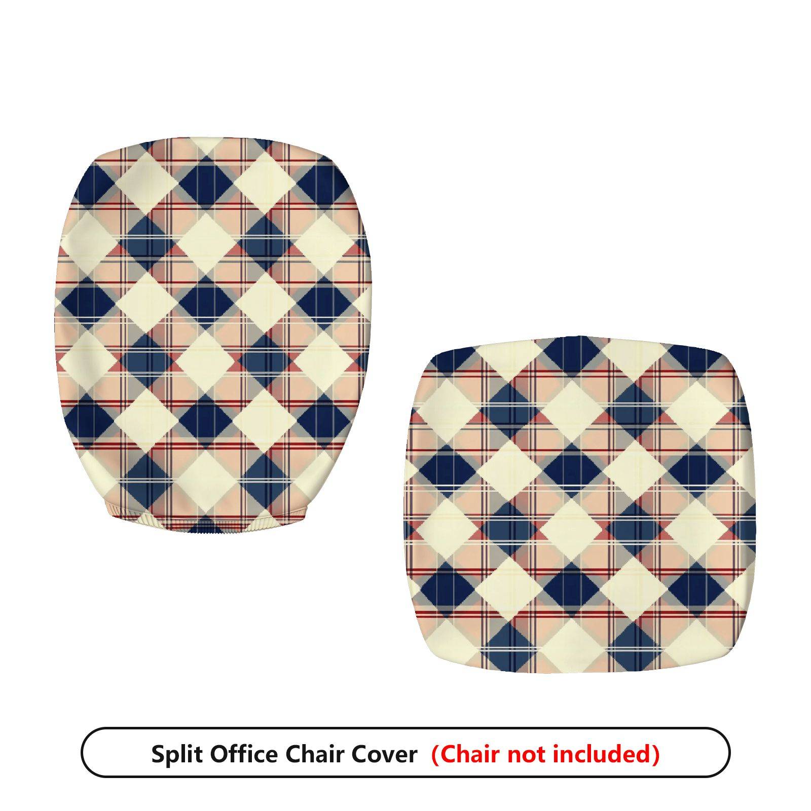 2-Piece Blue Red Plaid Geometric Check  Computer Chair Cover Set, Seat and Backrest