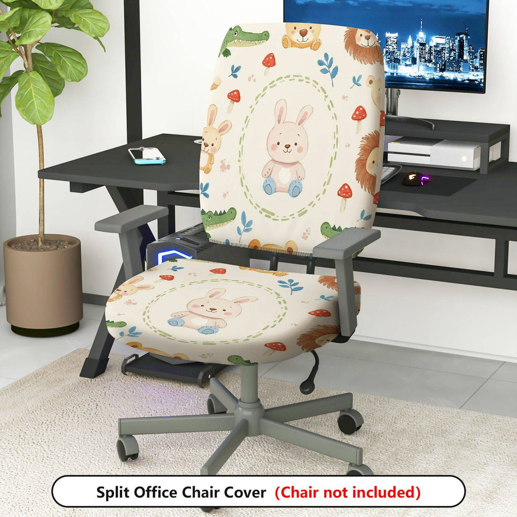 2-Piece Cute Rabbit Animal Fun  Computer Chair Cover Set, Seat and Backrest