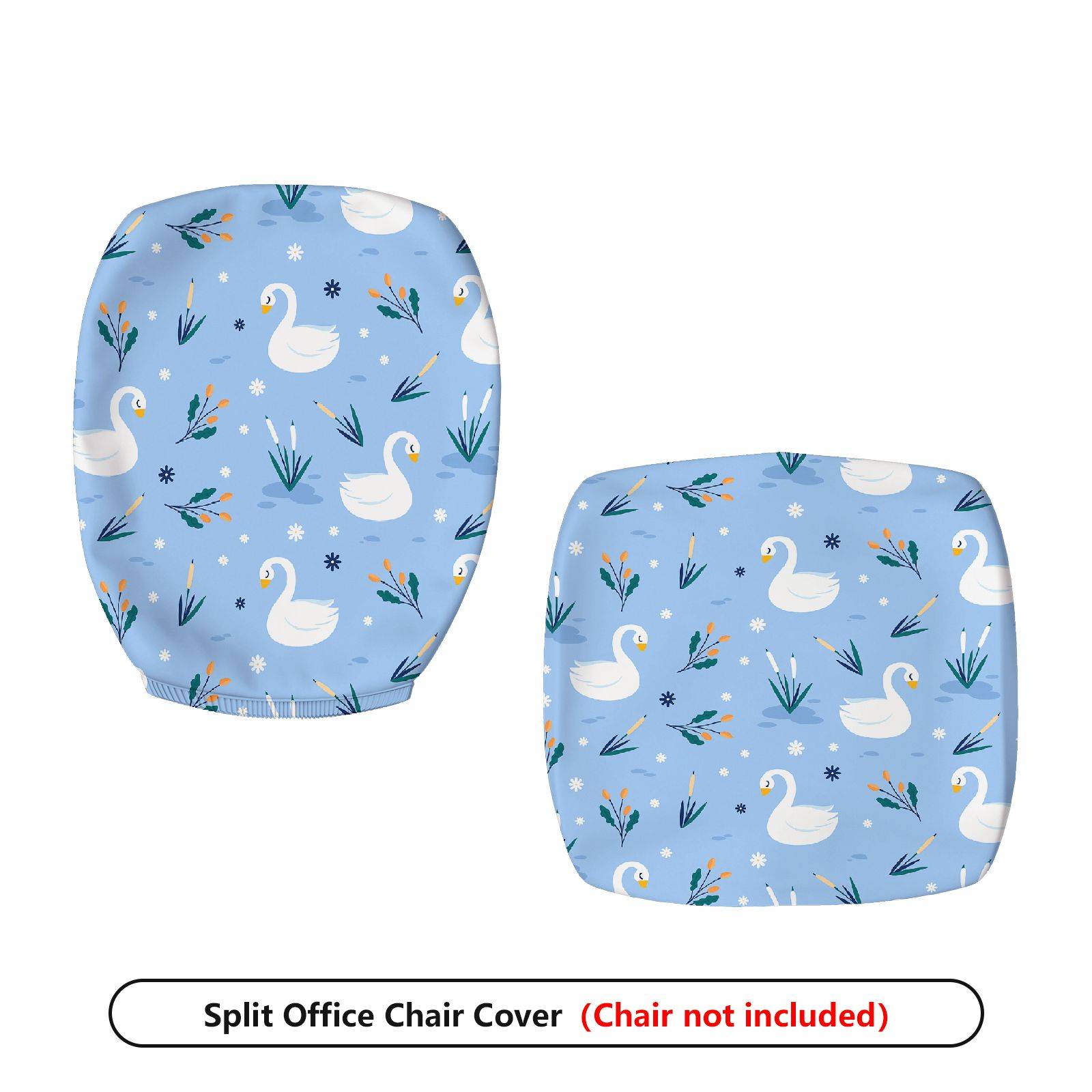 2-Piece Blue Swan Pattern Floral Winter Waterfowl Animal  Computer Chair Cover Set, Seat and Backrest
