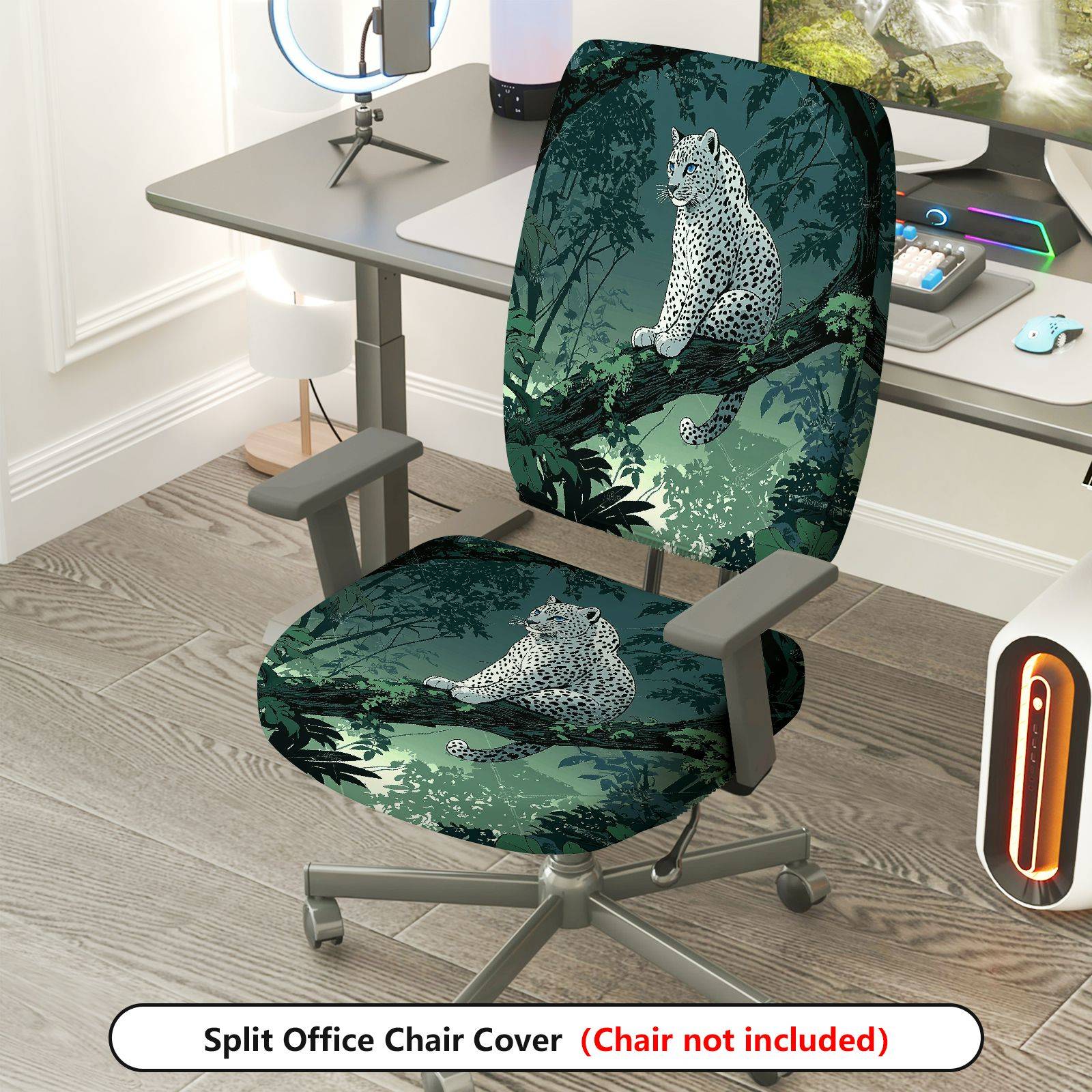 2-Piece Forest Animal Leopard Scenic Decorative  Computer Chair Cover Set, Seat and Backrest