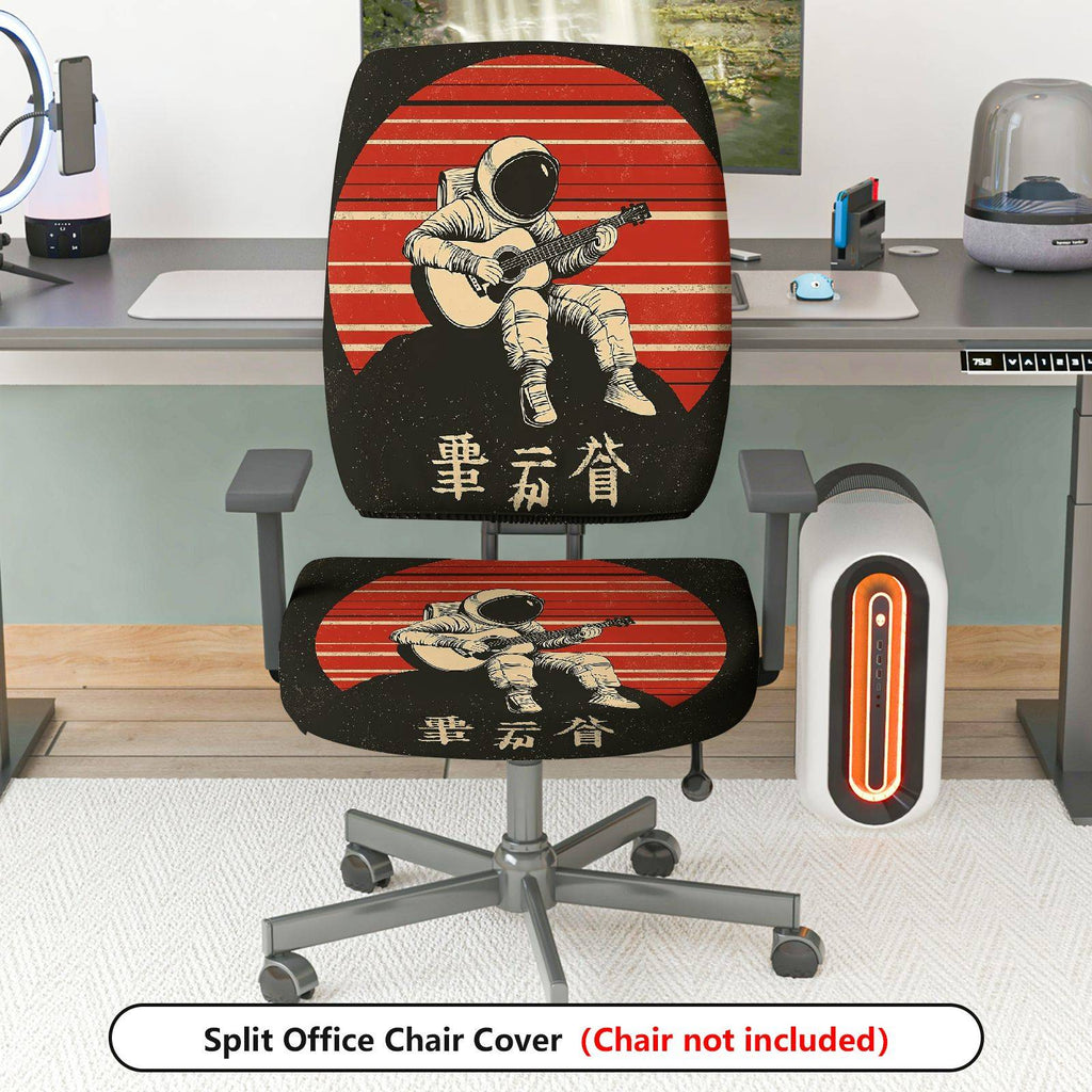 2-Piece Astronaut Guitar Red Stripe Vintage Retro  Computer Chair Cover Set, Seat and Backrest