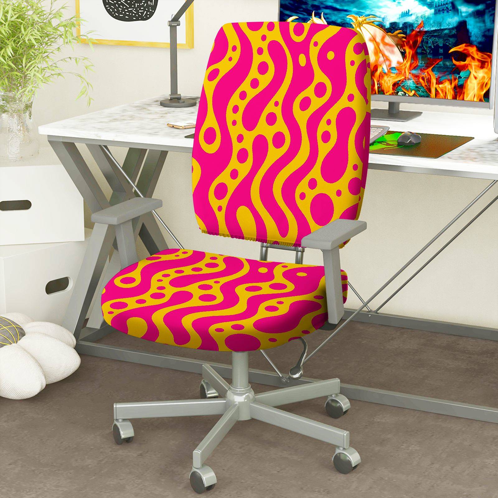 2-Piece Abstract Modern Colorful Vibrant Artistic  Computer Chair Cover Set, Seat and Backrest