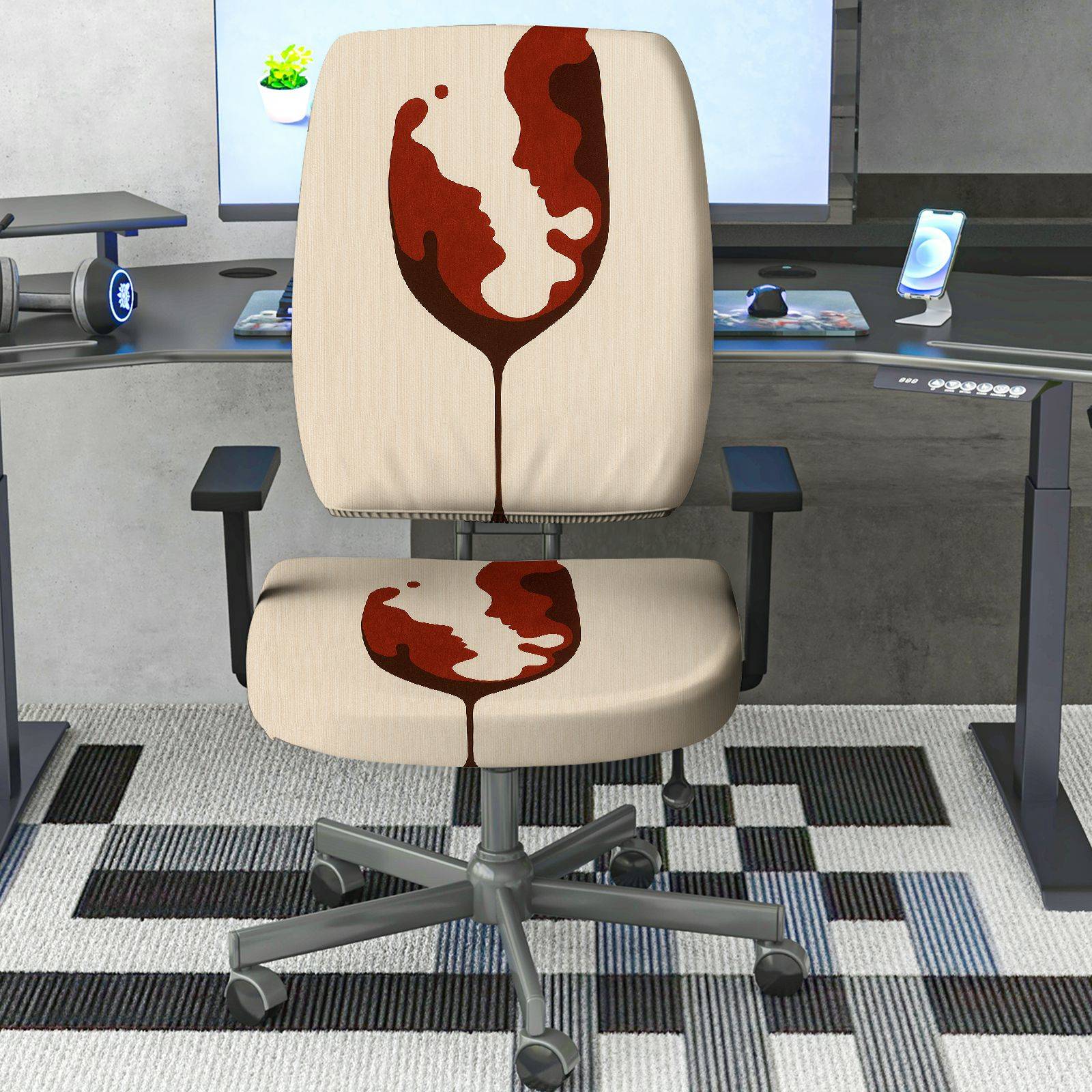 2-Piece Abstract Wine Glass Silhouette Art Decorative  Computer Chair Cover Set, Seat and Backrest