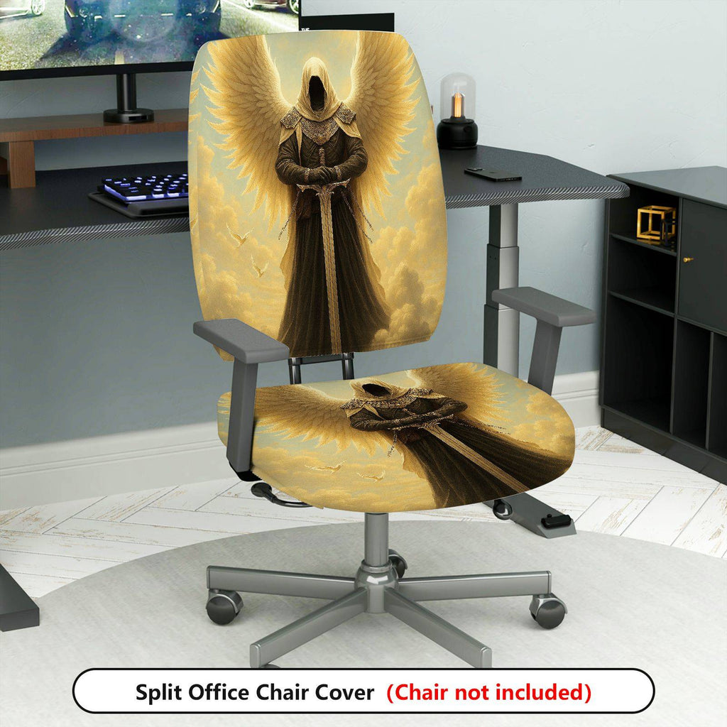 2-Piece Angel Warrior Wings Sword Fantasy Gothic  Computer Chair Cover Set, Seat and Backrest