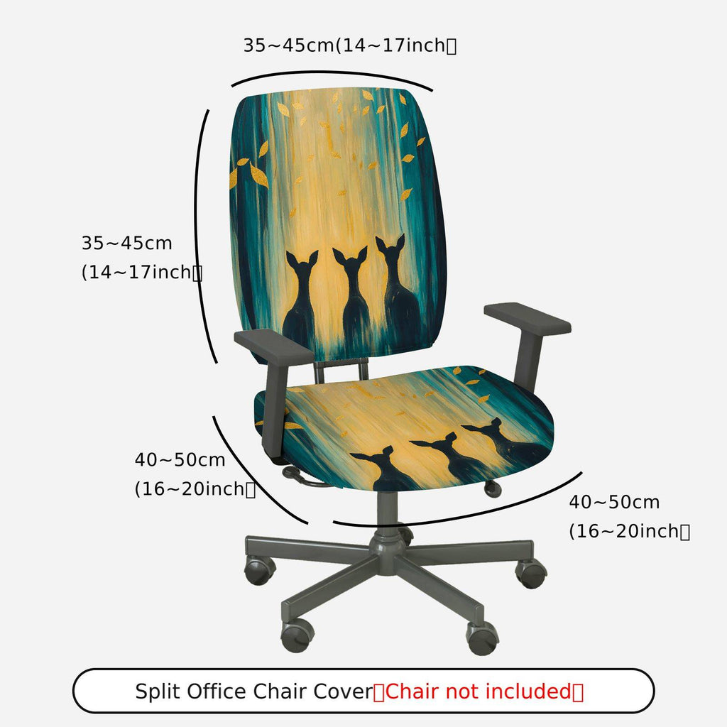 2-Piece Artistic Deer Silhouette Forest Gold Leaves Blue  Computer Chair Cover Set, Seat and Backrest