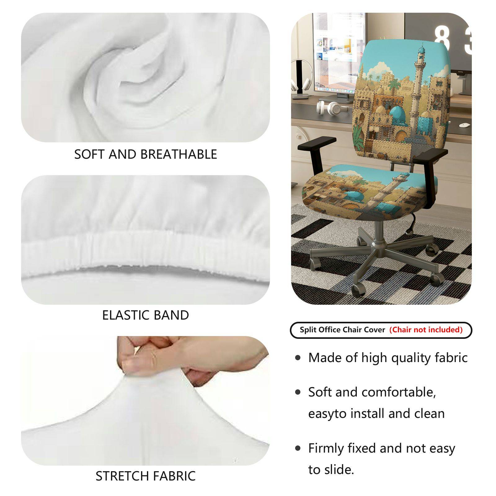 2-Piece Arabian mosque tower scenic pattern  Computer Chair Cover Set, Seat and Backrest