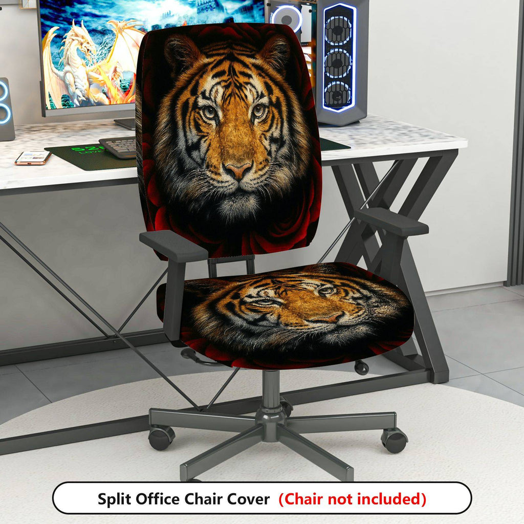 2-Piece Animal Wildlife Art Tiger Print  Computer Chair Cover Set, Seat and Backrest