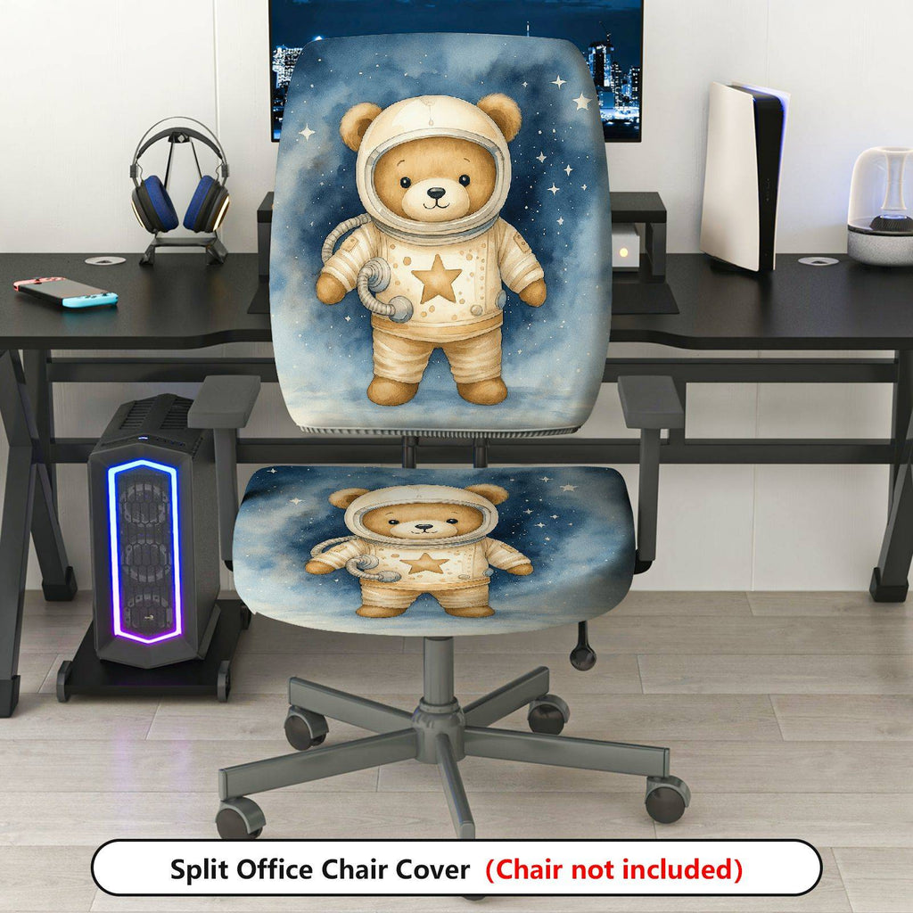 2-Piece Astronaut Bear Starry Sky Universe Space  Computer Chair Cover Set, Seat and Backrest
