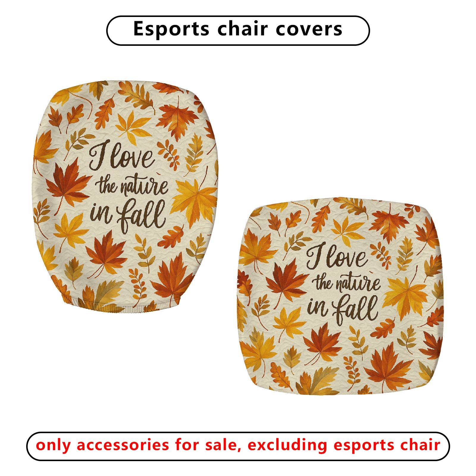 2-Piece Autumn Fall Leaves Pattern Nature  Computer Chair Cover Set, Seat and Backrest
