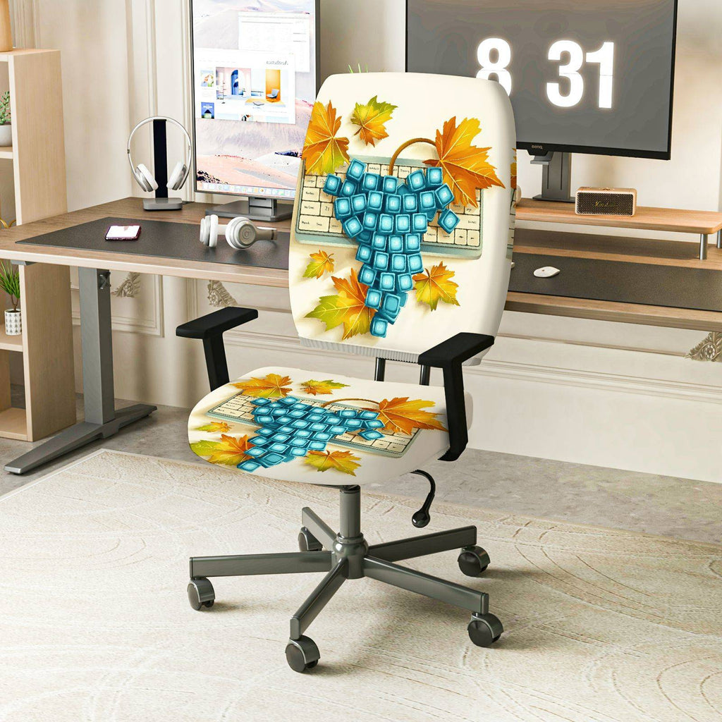 2-Piece Autumn Leaves Keyboard Pattern  Computer Chair Cover Set, Seat and Backrest