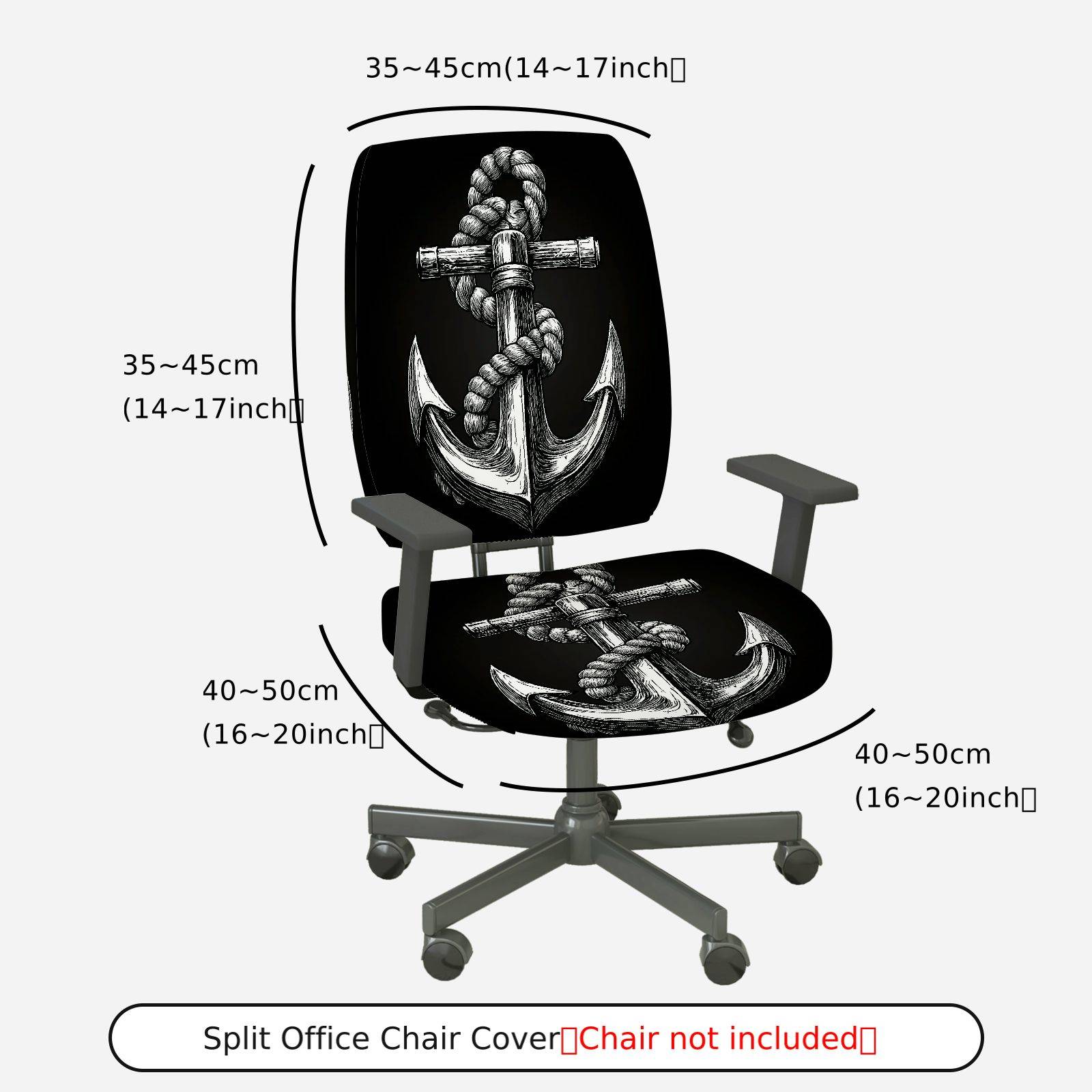 2-Piece Anchor Nautical Rope Marine Ocean Sea  Computer Chair Cover Set, Seat and Backrest