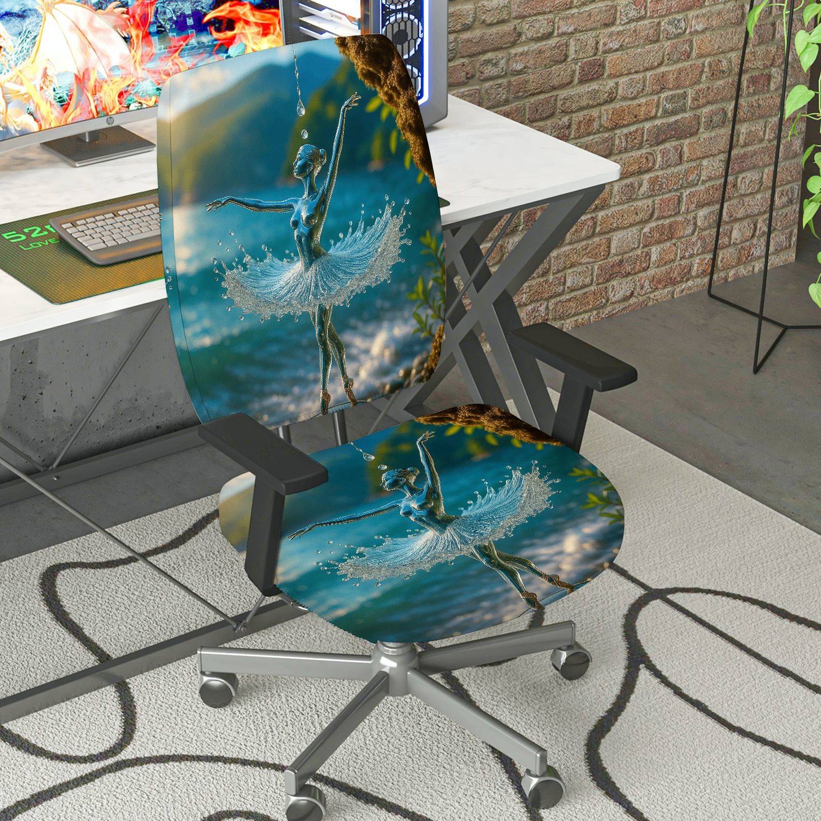 2-Piece Ballerina Art Water Fantasy Unique Elegant Abstract  Computer Chair Cover Set, Seat and Backrest