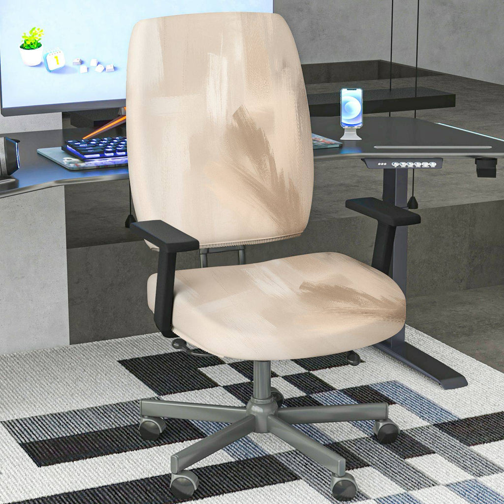 2-Piece Abstract Modern Neutral Beige Swirl  Computer Chair Cover Set, Seat and Backrest