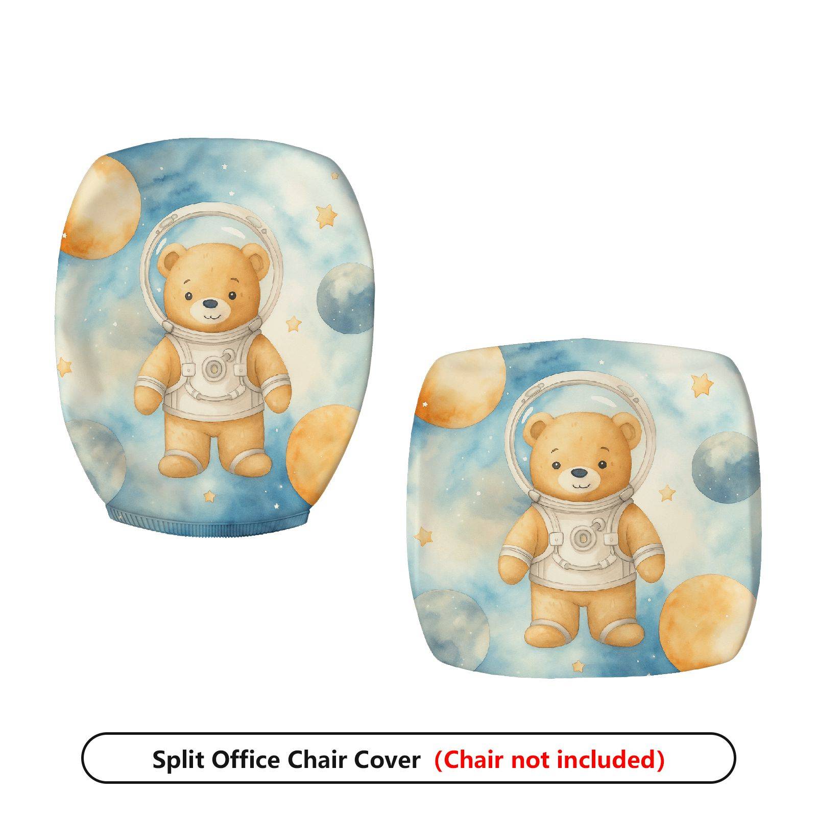 2-Piece Astronaut Bear Galaxy Space Stars  Computer Chair Cover Set, Seat and Backrest