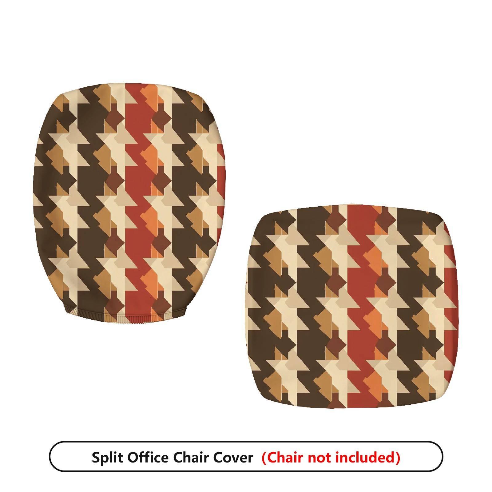 2-Piece Geometric Abstract Brown Orange Pattern  Computer Chair Cover Set, Seat and Backrest