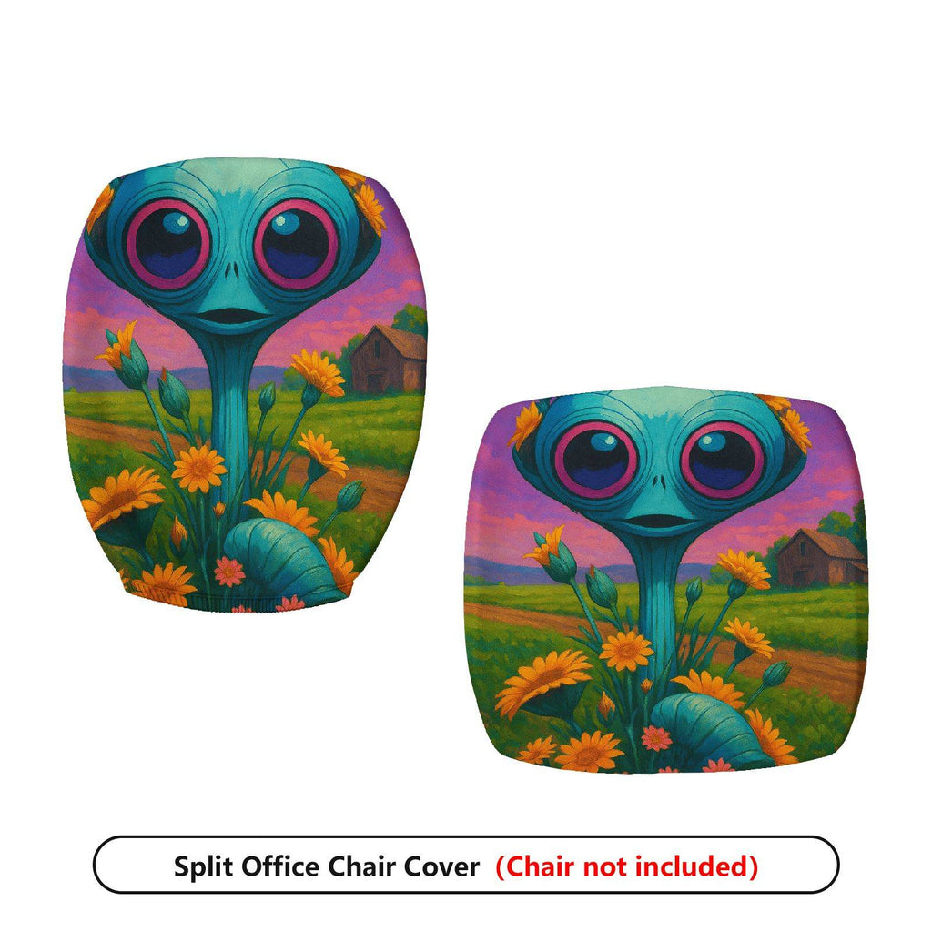 2-Piece Alien Floral Fantasy Art Colorful  Computer Chair Cover Set, Seat and Backrest