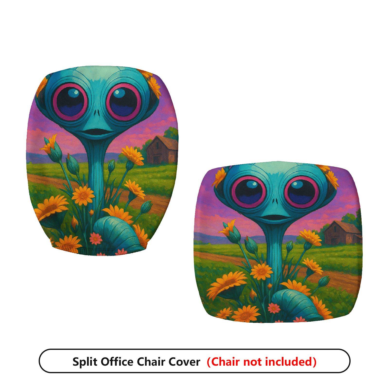 2-Piece Alien Floral Fantasy Art Colorful  Computer Chair Cover Set, Seat and Backrest