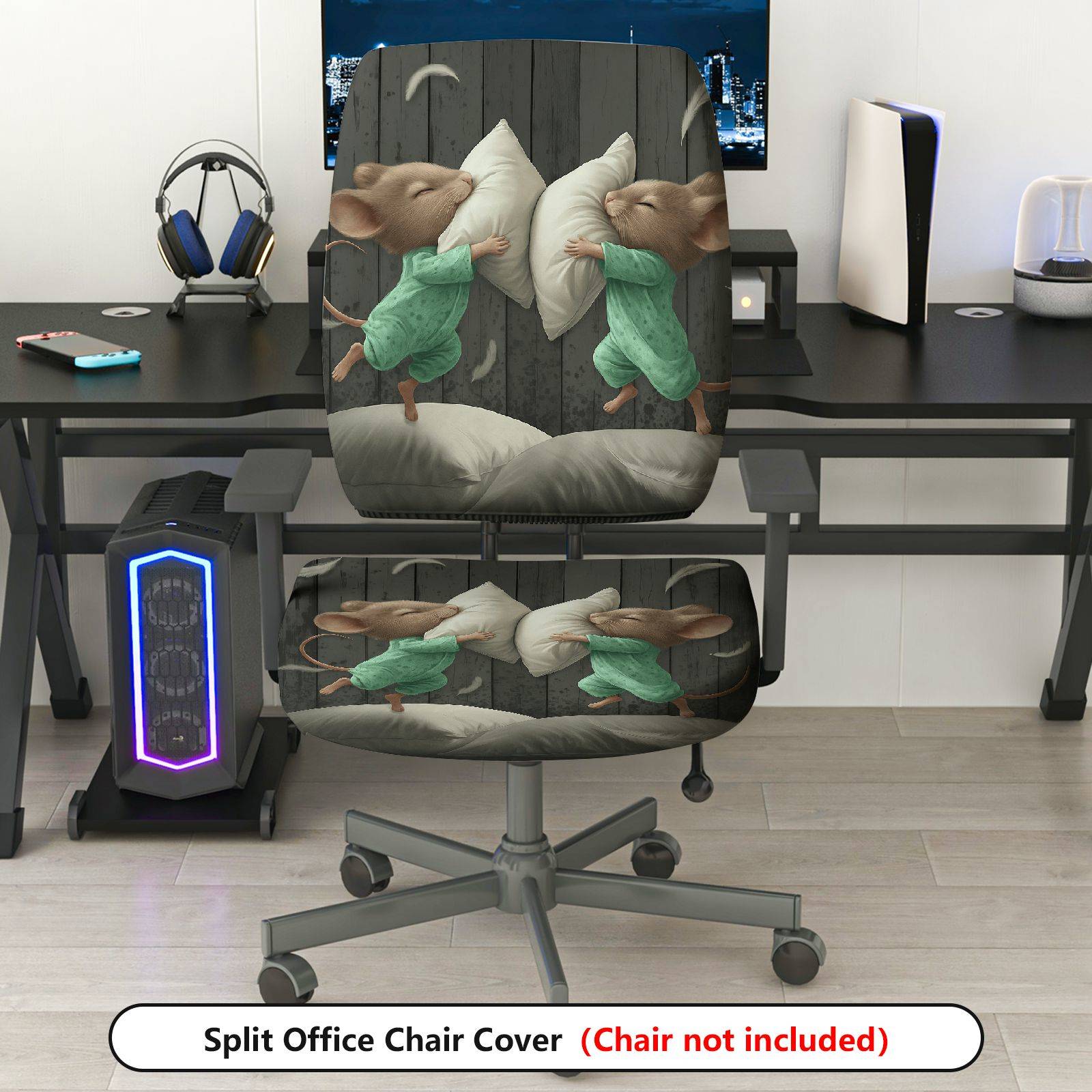 2-Piece Animal Pillow Sleeping Cute Decorative  Computer Chair Cover Set, Seat and Backrest